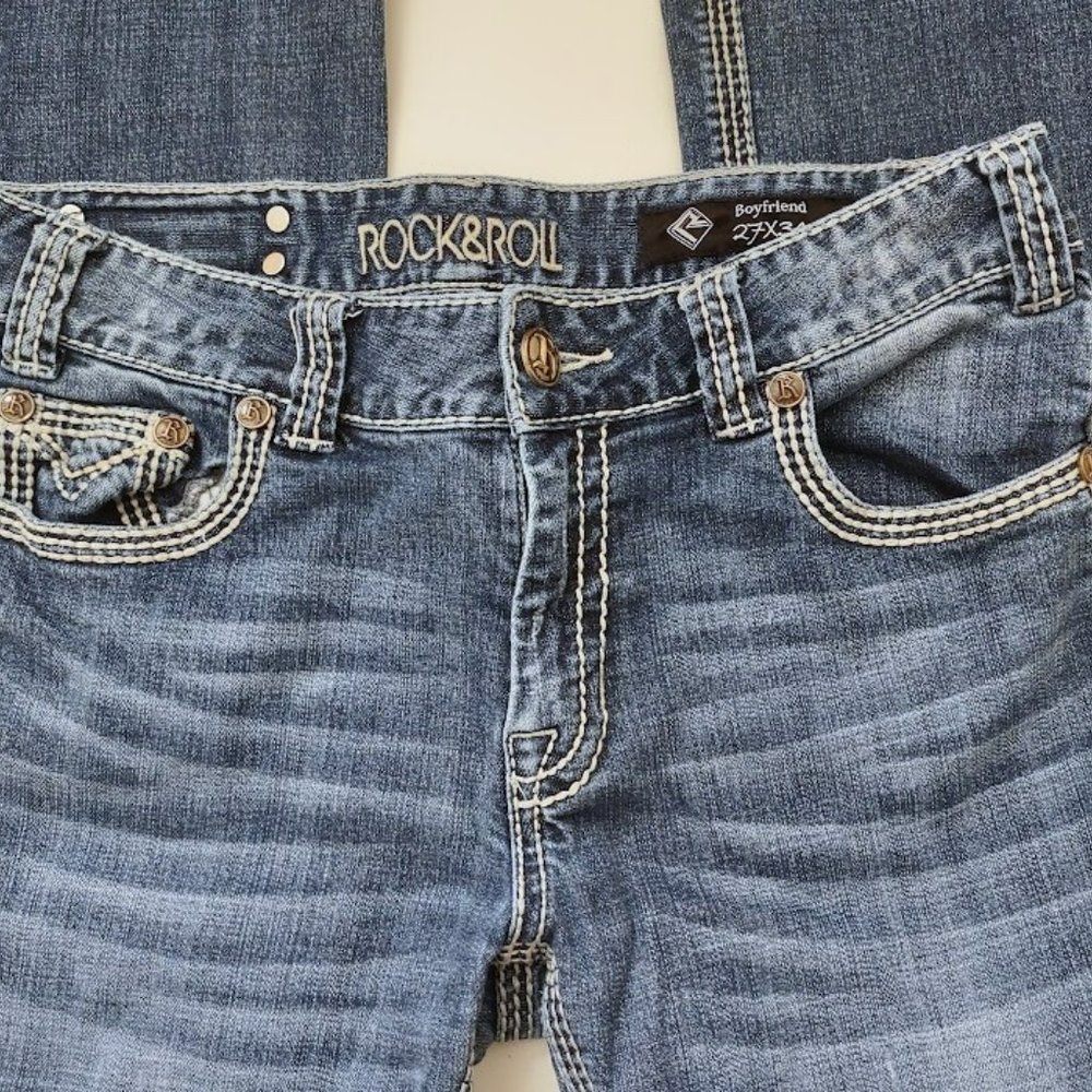 Rock & Roll Cowgirl Jeans Low Rise Med Wash Embroidery Detail - Picture 2 of 13